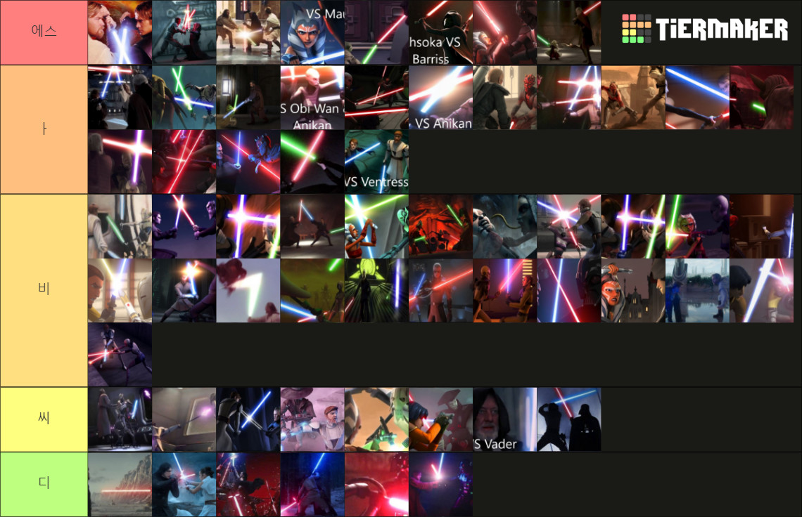 Star Wars lightsaber duels Movie+Series Tier List Rankings
