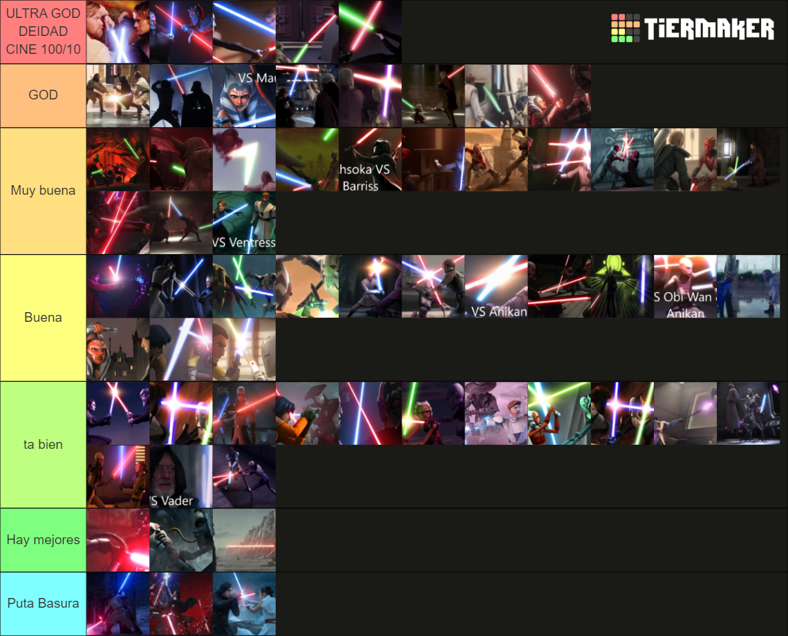 Star Wars lightsaber duels Movie+Series Tier List Rankings) TierMaker