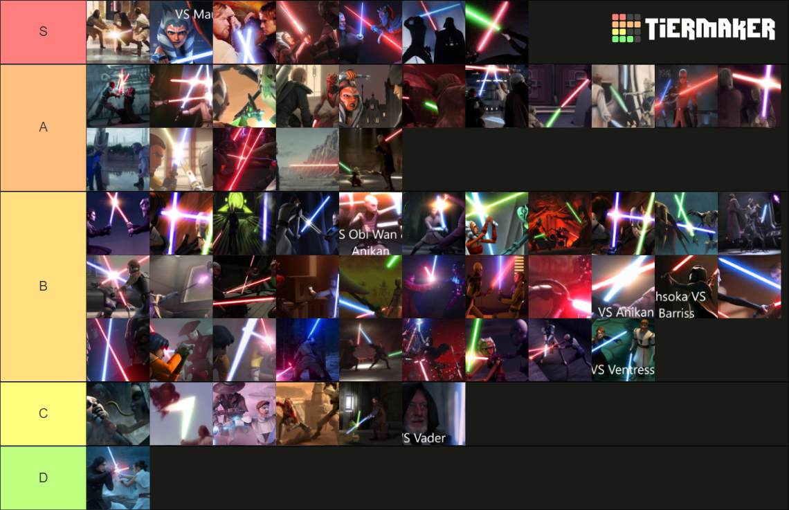 Star Wars lightsaber duels Movie+Series Tier List Rankings