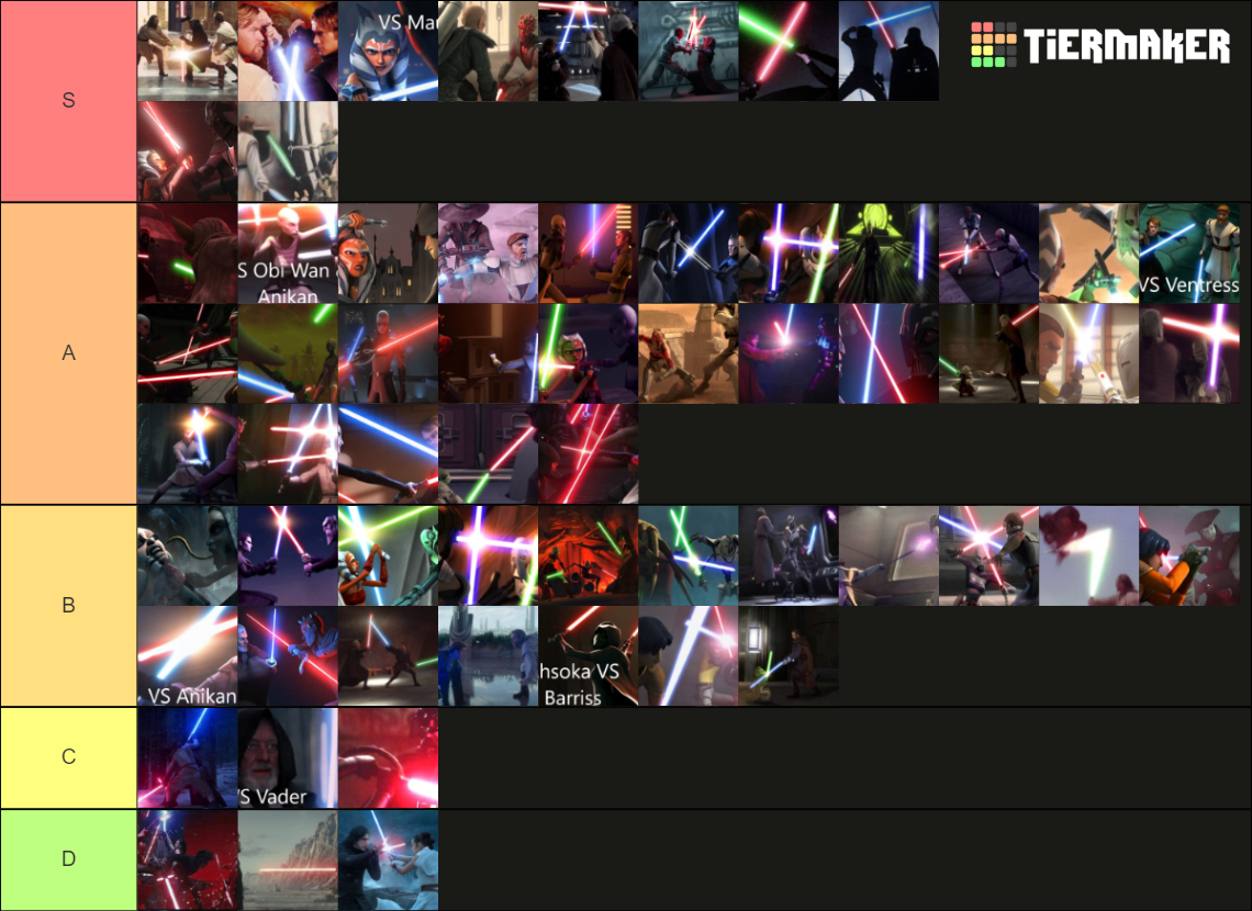 Star Wars lightsaber duels Movie+Series Tier List Rankings