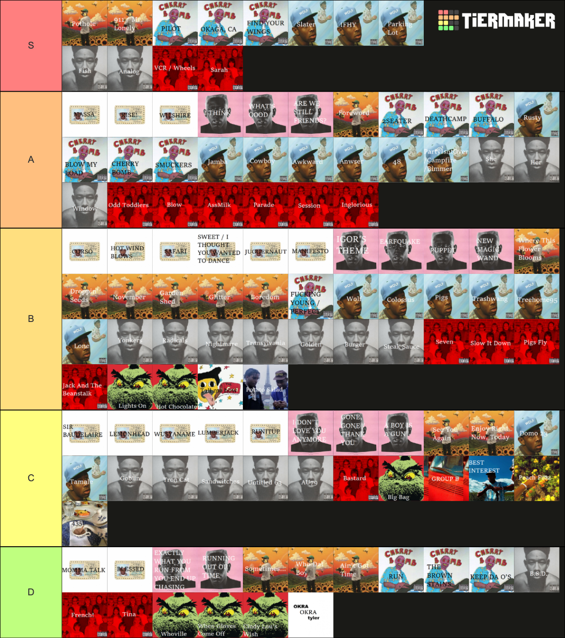 ALL Tyler The Creator songs (Including CMIYGL and singles) Tier List