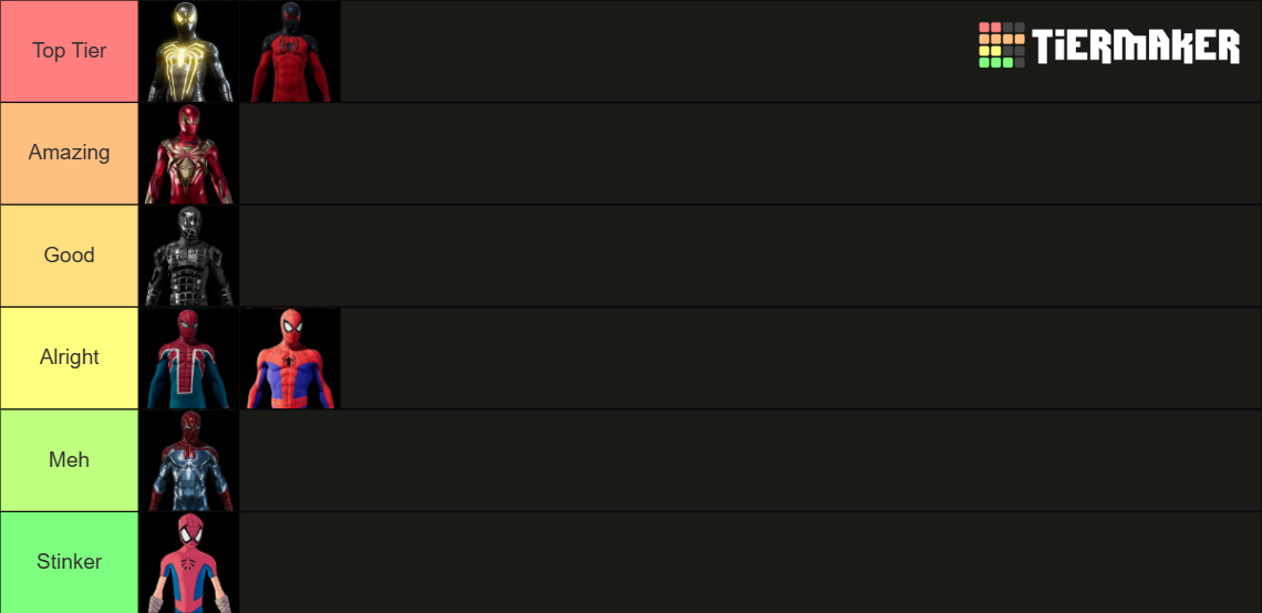 Both Marvel's Spider-Man Playstation Games Suits Tierlist!!! Tier List ...