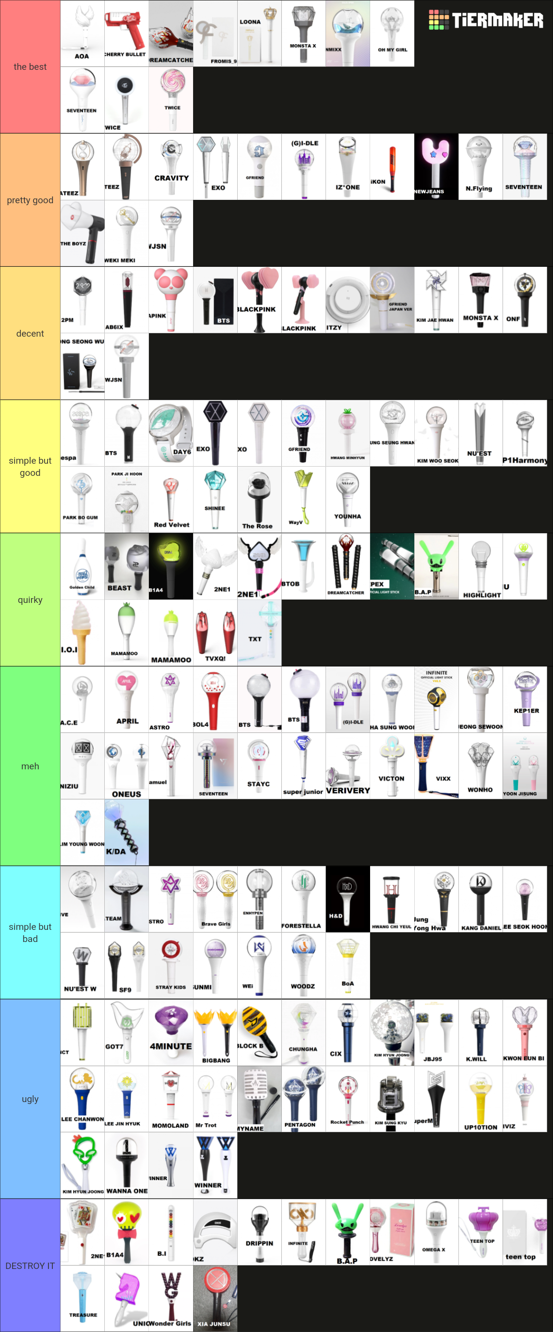 Every KPOP lightstick with group and soloist names Tier List