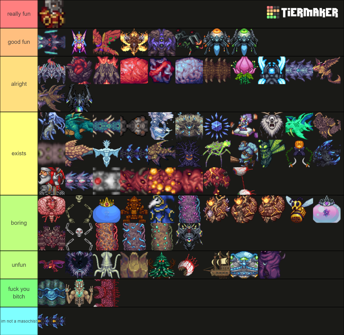 All Calamity Mod &Vanilla Terraria Bosses & Minibosses Tier List ...