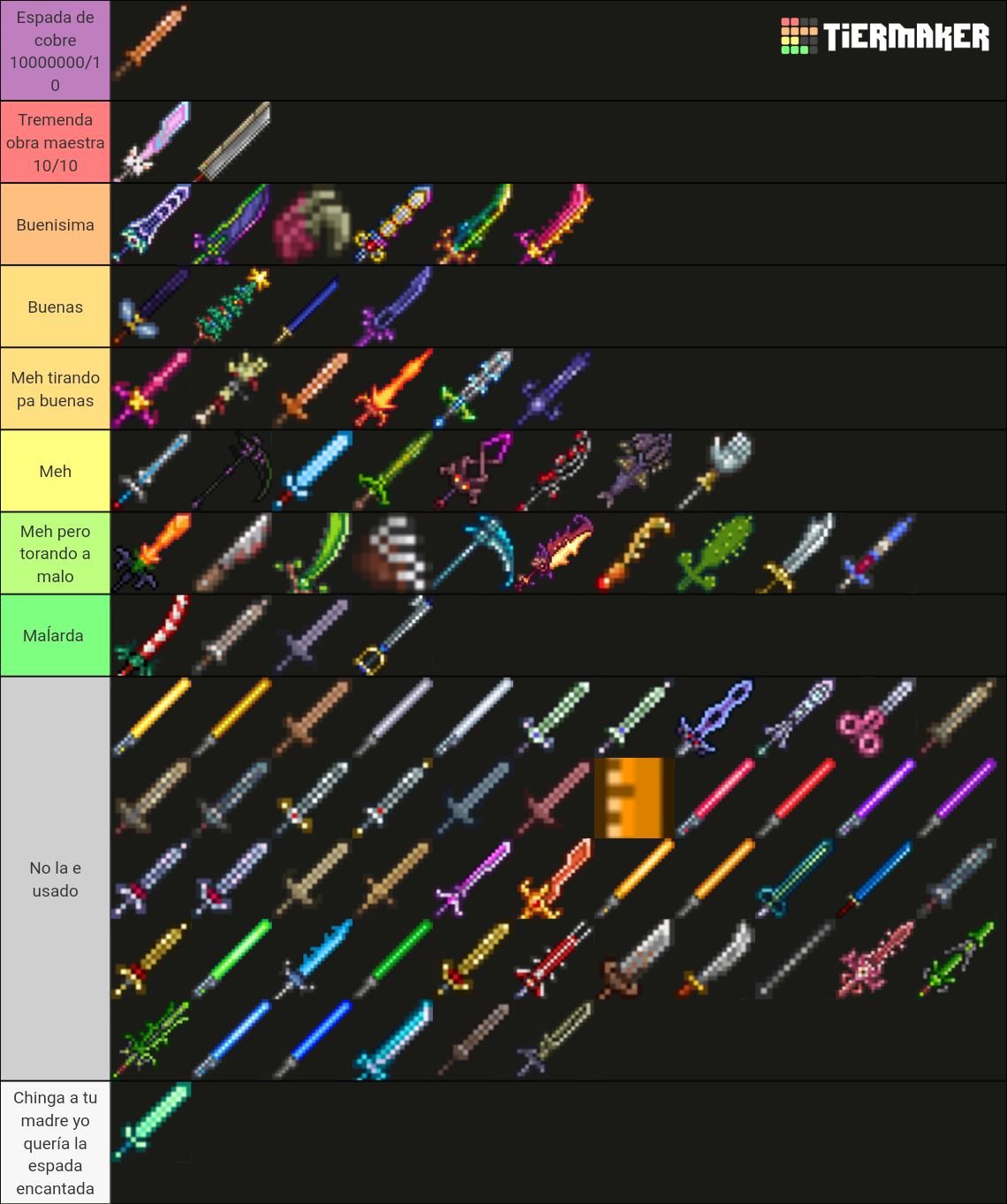 Terraria Melee Weapons Tier List (Community Rankings) - TierMaker