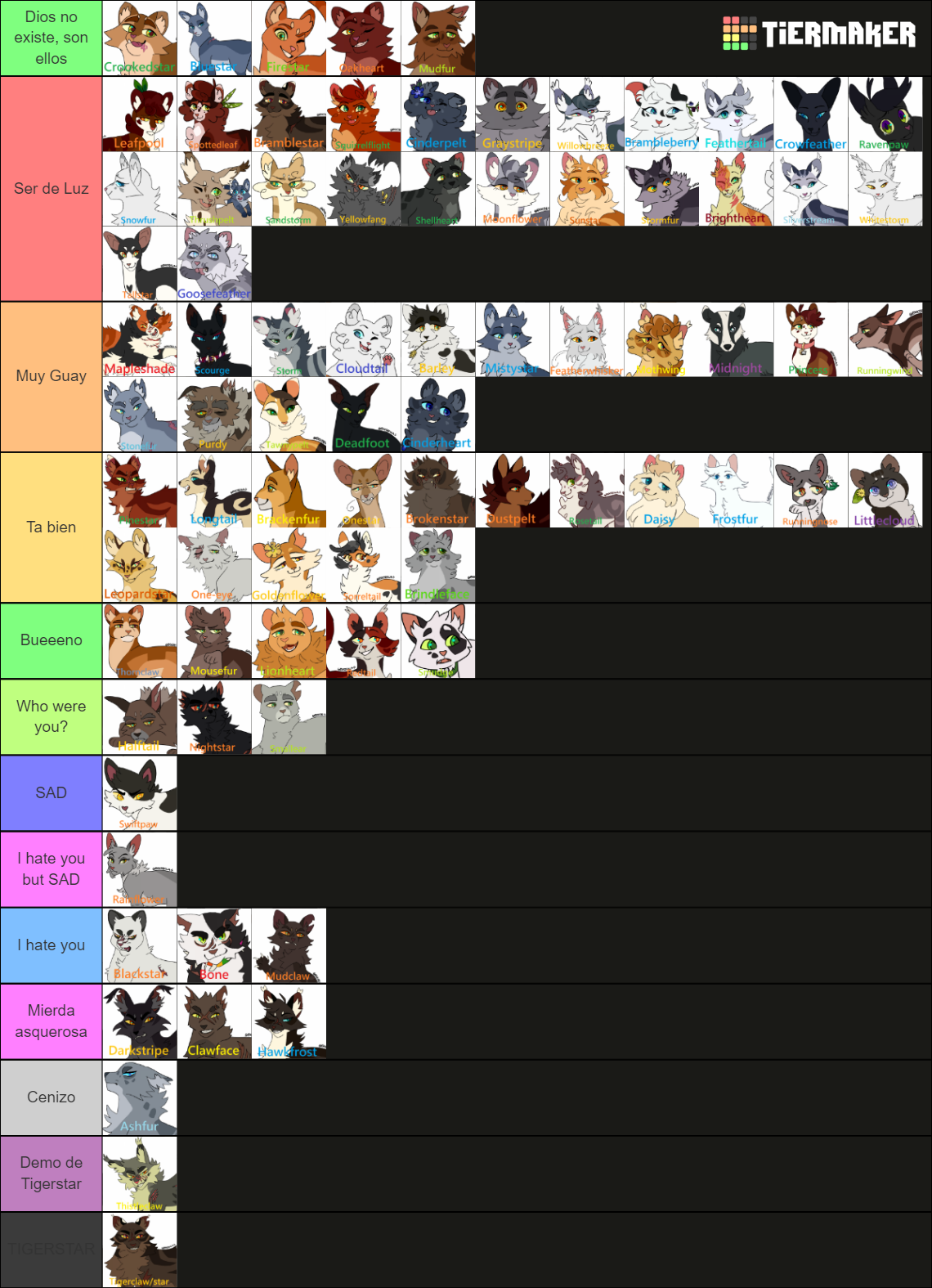 Warrior Cats Characters Tier List (Community Rankings) - TierMaker