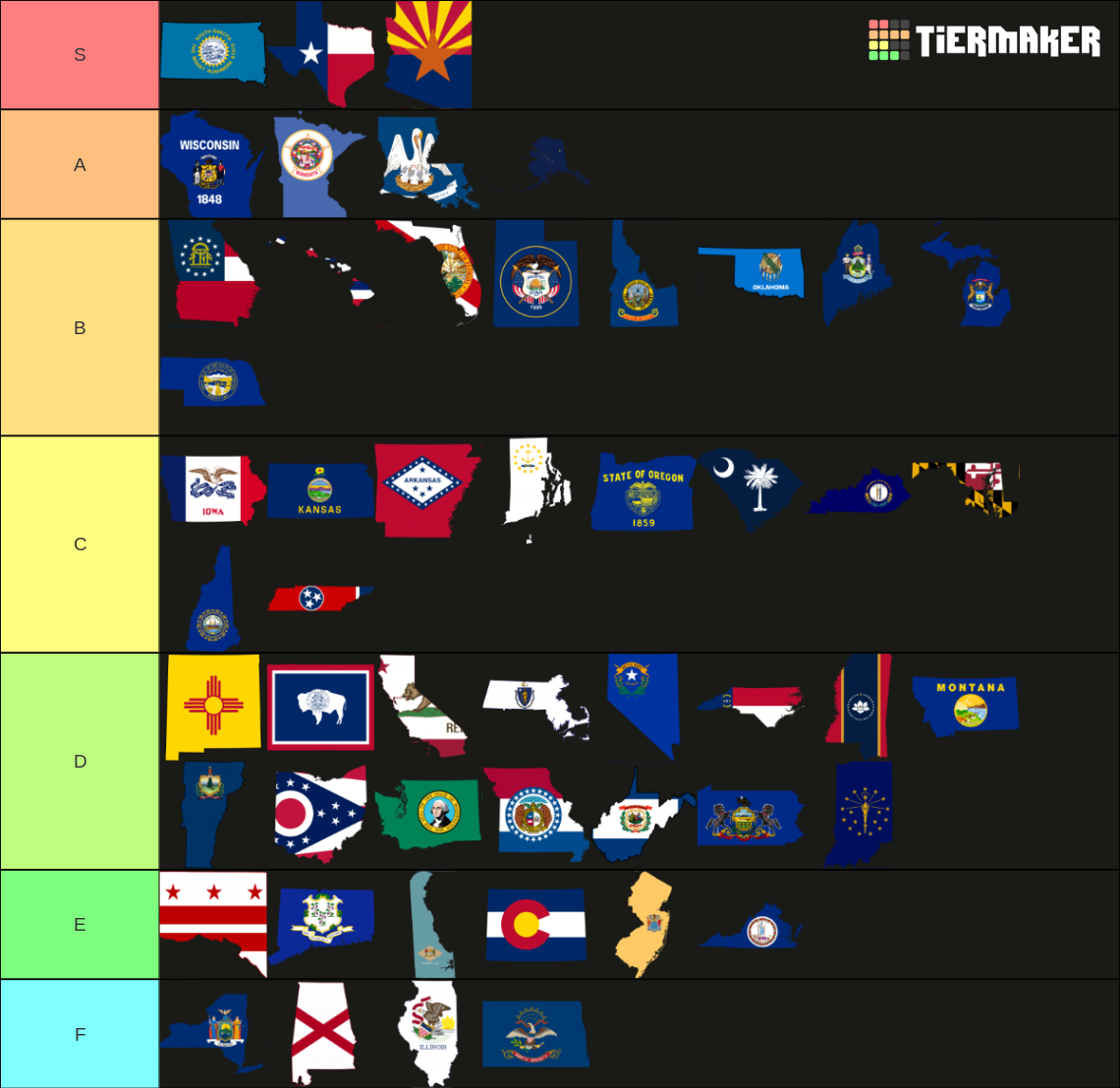 50 states of The United States (Official Flag maps). Tier List ...