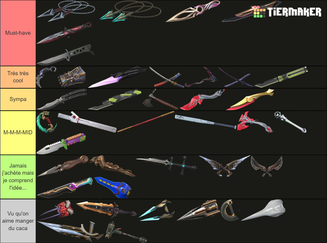 Valorant Melee / Knife Skins (January 2025) Tier List Rankings) TierMaker