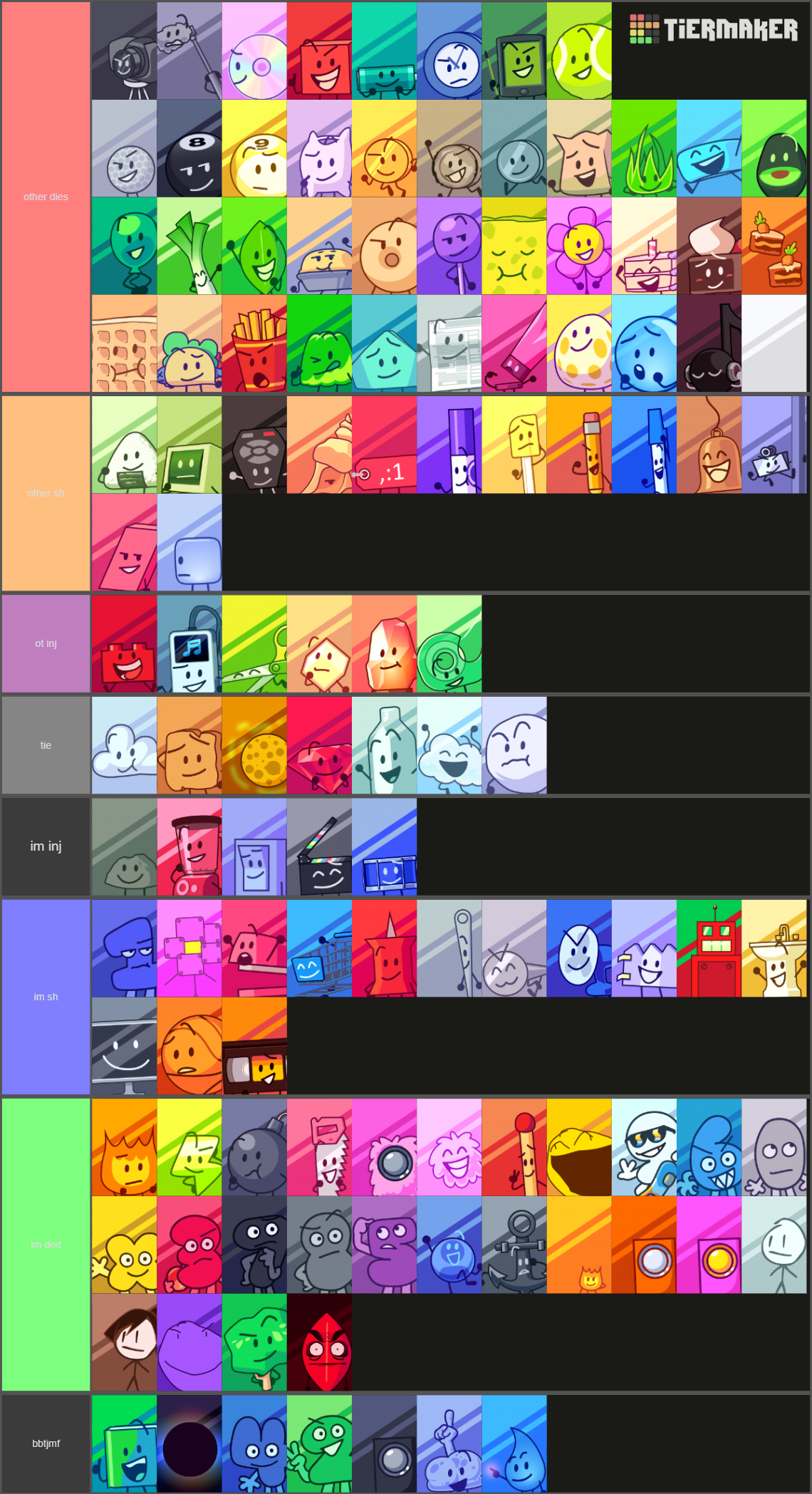 BFDI Characters (all seasons) with BFB 17-22 Voting Icons Tier List ...