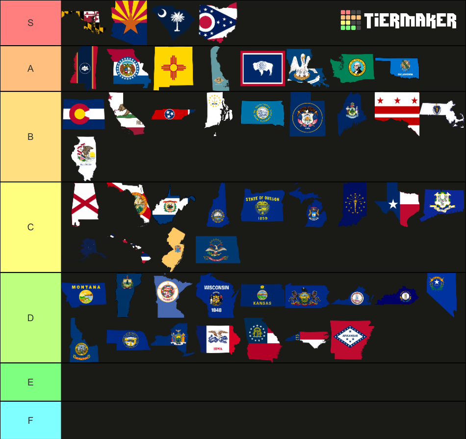 50 states of The United States (Official Flag maps). Tier List ...