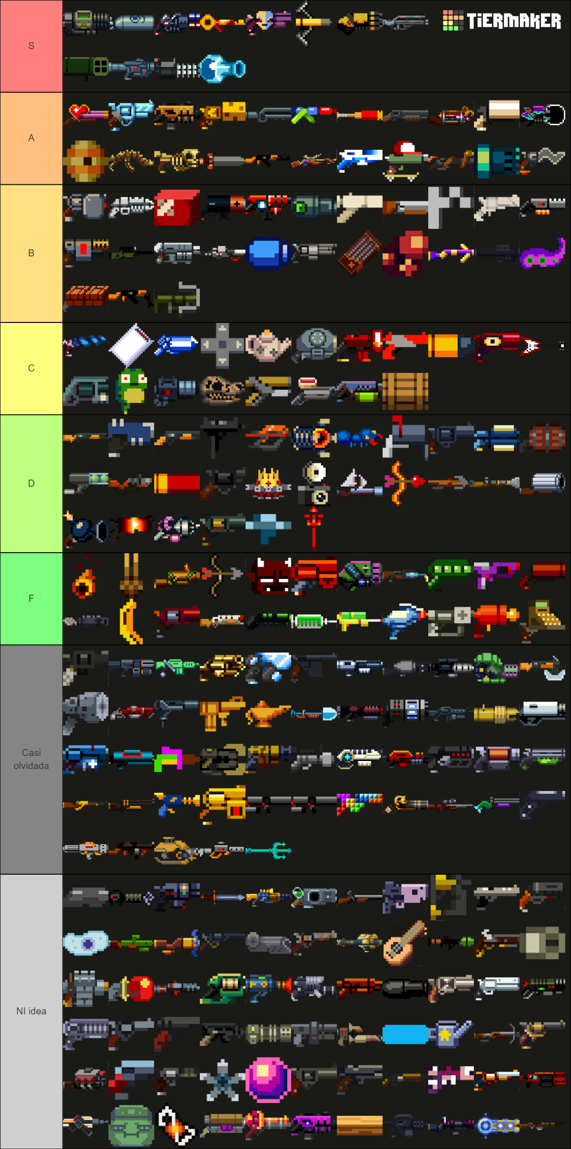 Enter the Gungeon All Guns High Resolution Tier List