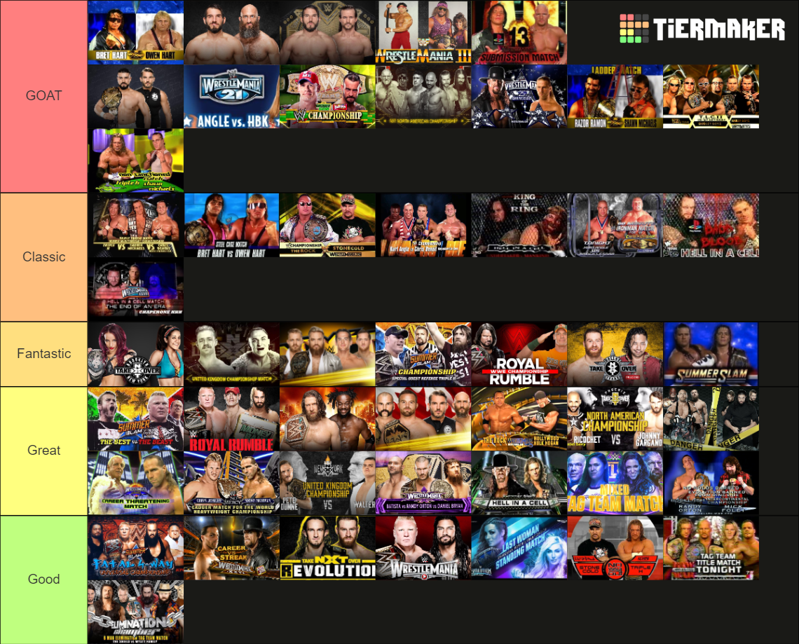 Best WWE Matches of All Time Tier List Rankings) TierMaker