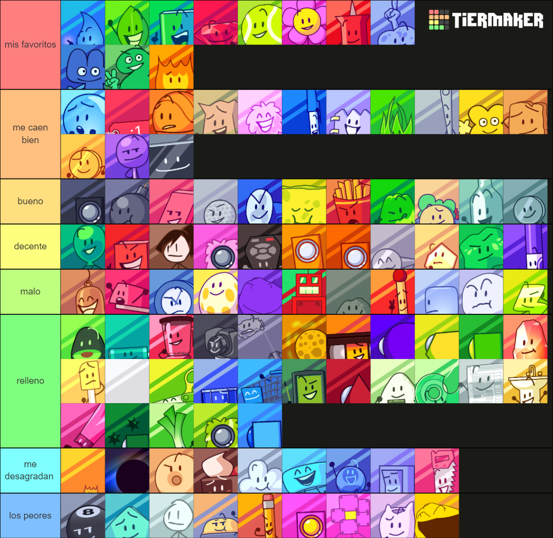 Mega BFDI Tierlist. Tier List (Community Rankings) - TierMaker