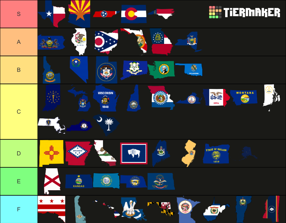 50 States Of The United States (official Flag Maps). Tier List 