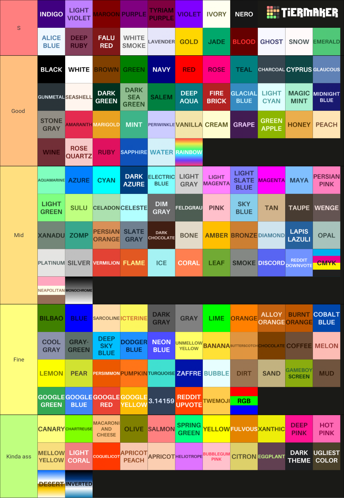 Vxdxd Ultimate Color XDXD Tier List (Community Rankings) - TierMaker