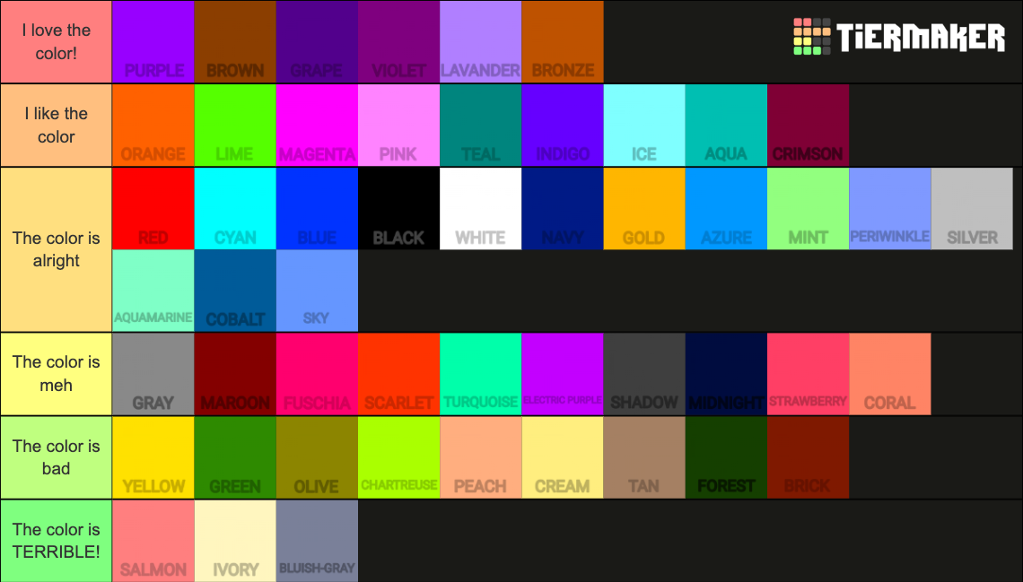 51 colors tierlist Tier List (Community Rankings) - TierMaker