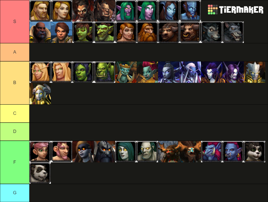 World of Warcraft all playable races f/m Tier List Rankings) TierMaker