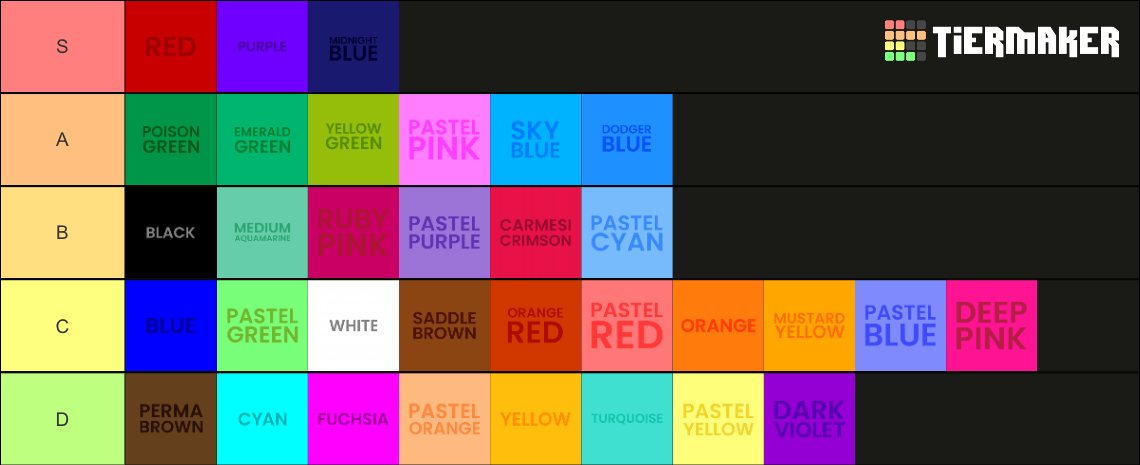 Ultimate Color Tier List (Community Rankings) - TierMaker