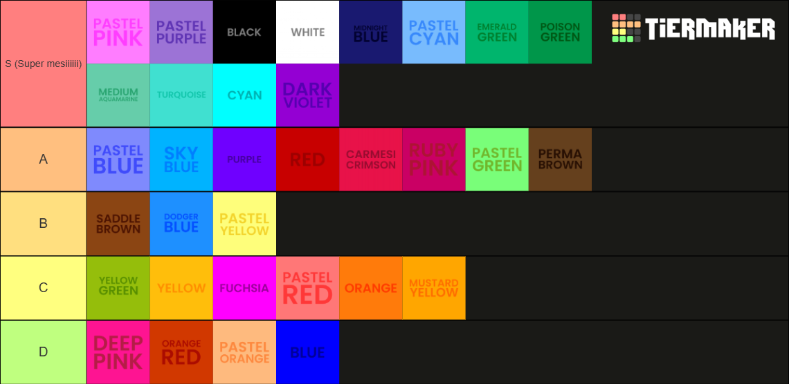 Ultimate Color Tier List (Community Rankings) - TierMaker