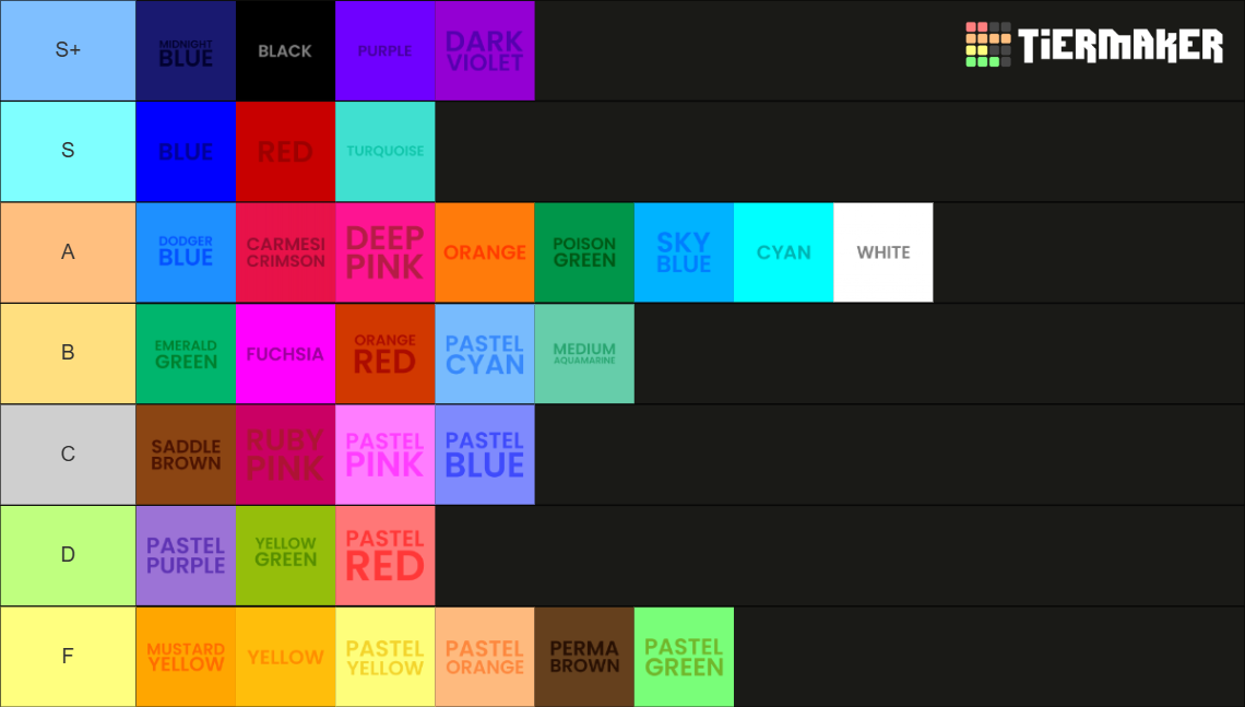 Ultimate Color Tier List (Community Rankings) - TierMaker