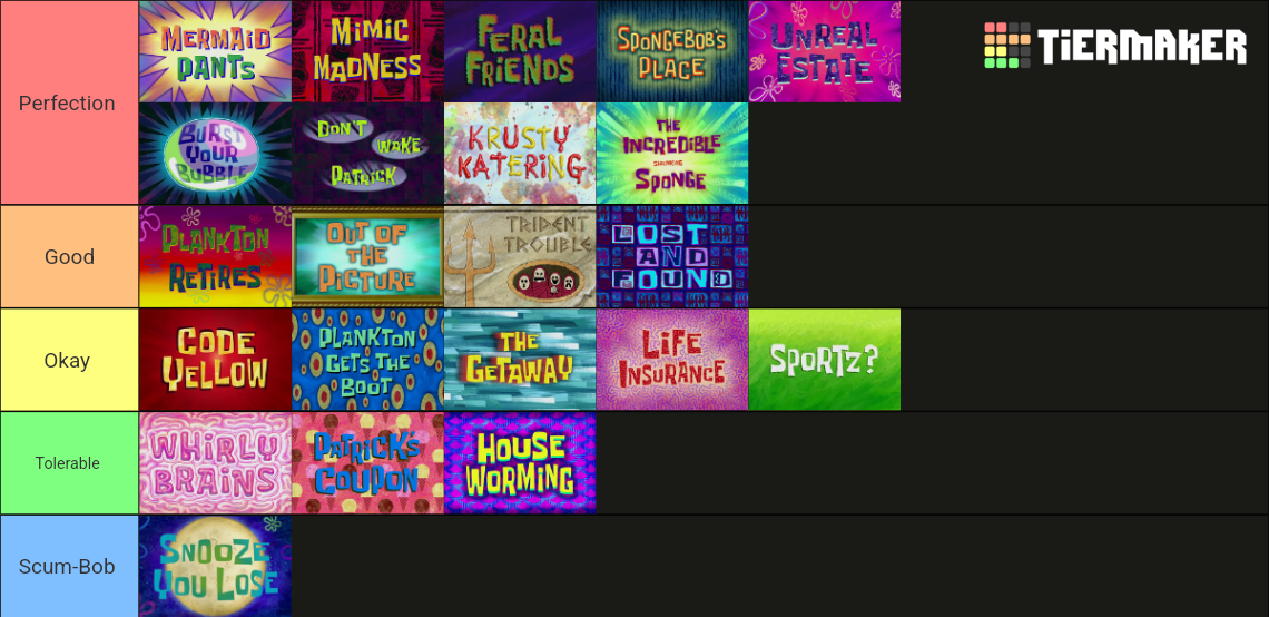 Spongebob Season 10 Tier List Rankings) TierMaker