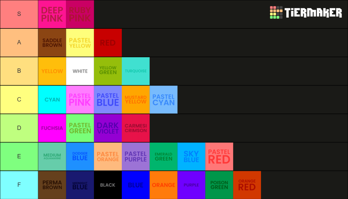 Ultimate Color Tier List (Community Rankings) - TierMaker