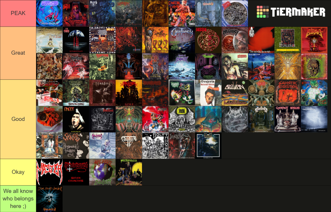 Death metal debut albums RANKED Tier List (Community Rankings) - TierMaker