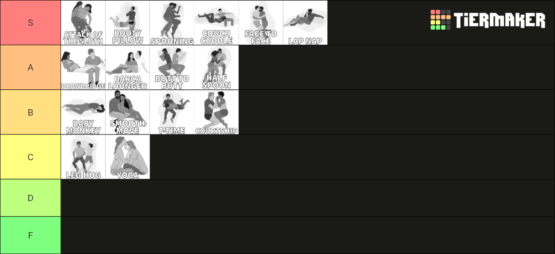 Cuddle Positions Tier List (Community Rankings) - TierMaker