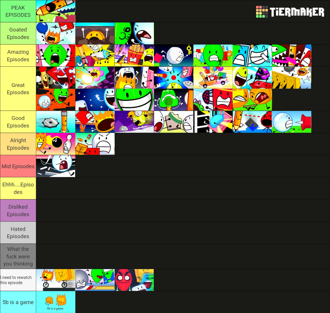 BFDI Episodes (As of BFDIA 25) Tier List (Community Rankings) - TierMaker