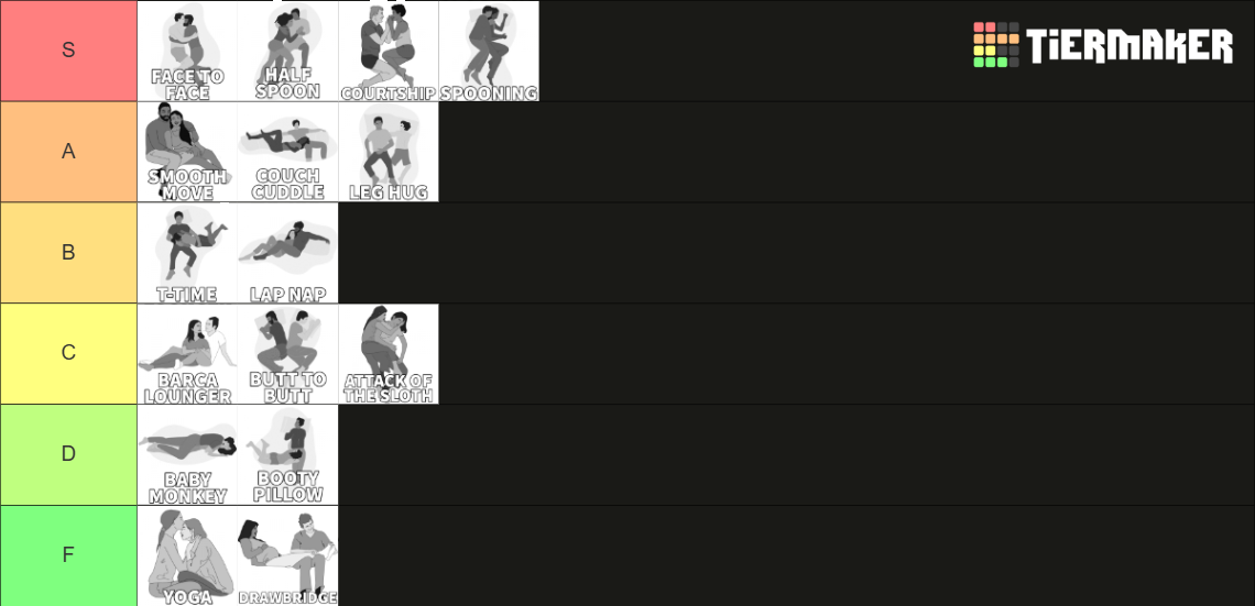 Cuddle Positions Tier List (Community Rankings) - TierMaker