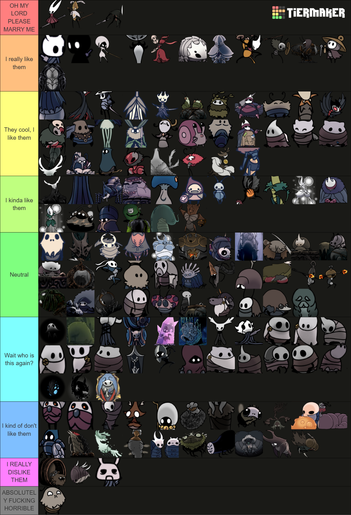 Ultimate Hollow Knight and Silksong Character Tierlist Tier List