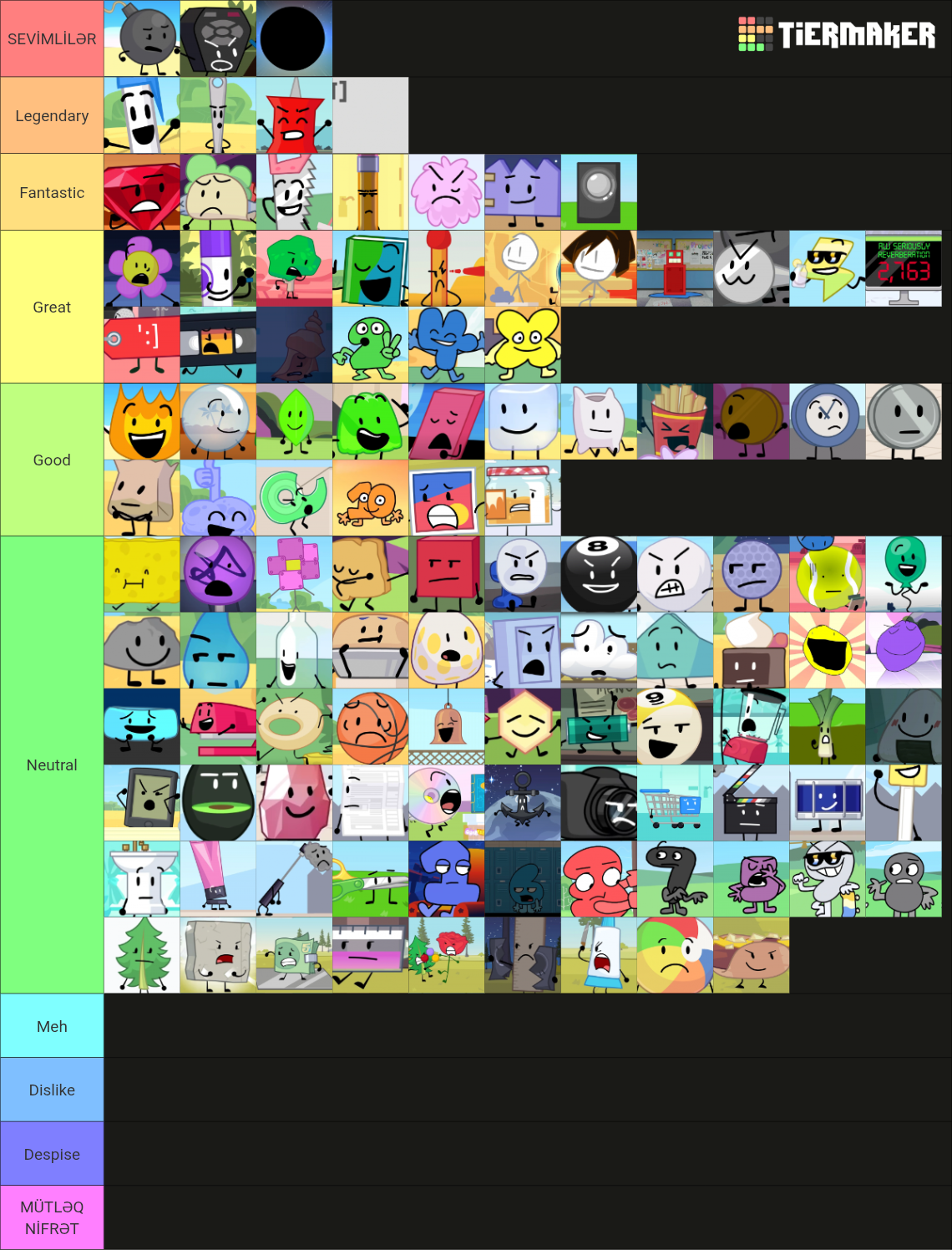 Characters in the BFDI series Tier List (Community Rankings) - TierMaker