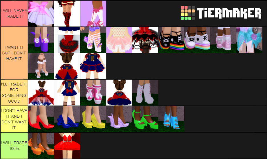 All the Rh skirts and shoes Tier List (Community Rankings) - TierMaker