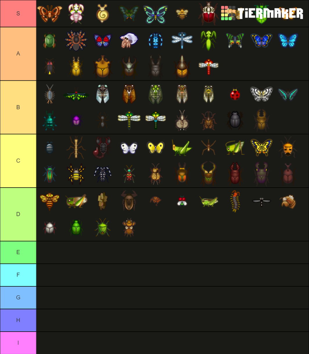 Animal Crossing New Horizons Bugs Tier List Rankings