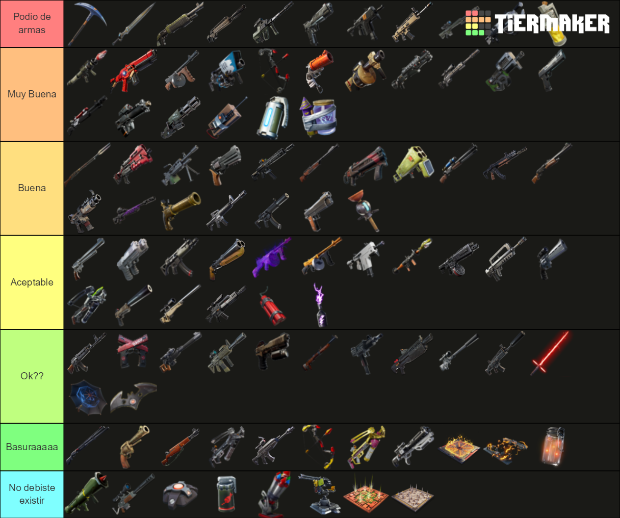 Armas de Fortnite (C2S5) Tier List (Community Rankings) - TierMaker