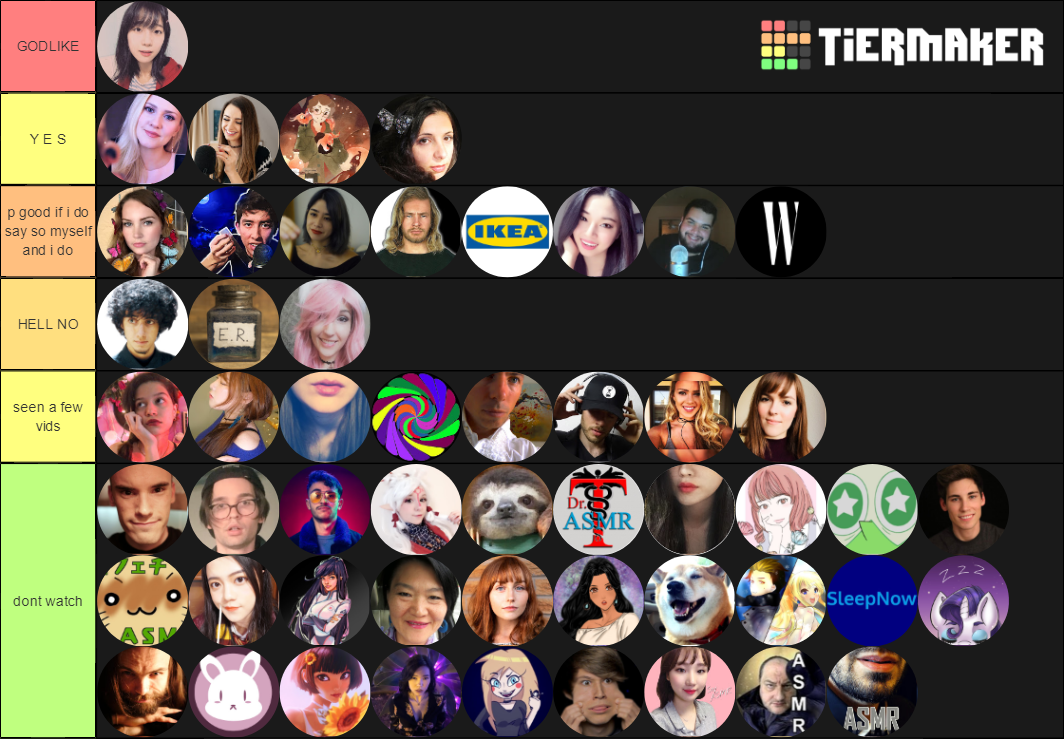 ASMR Channels Tier List (Community Rankings) - TierMaker