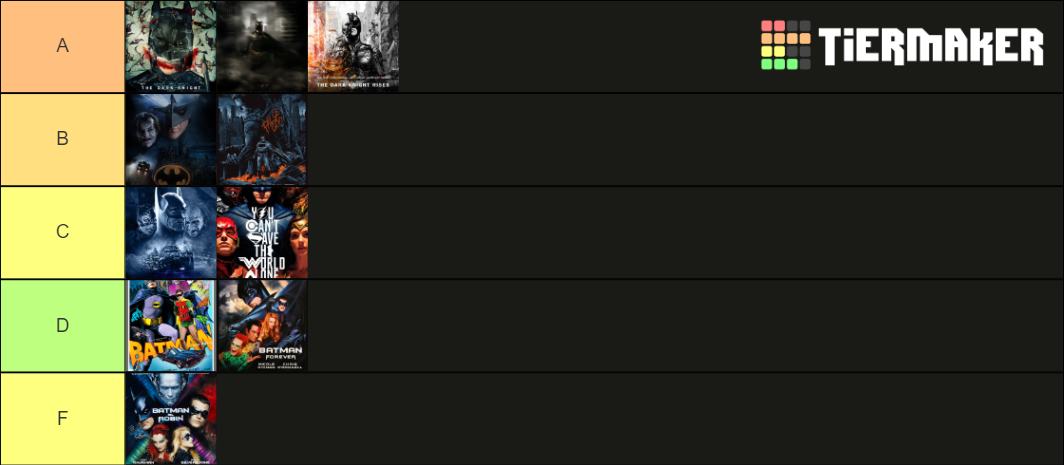 Batman Movies Ranked Tier List (Community Rankings) - TierMaker