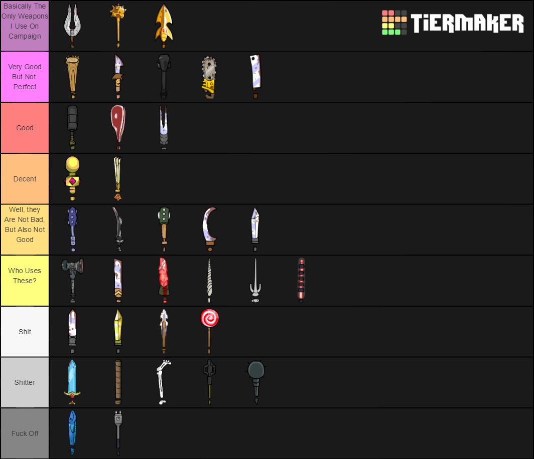 Castle Crashers Weapons Tier List (Community Rankings) - TierMaker