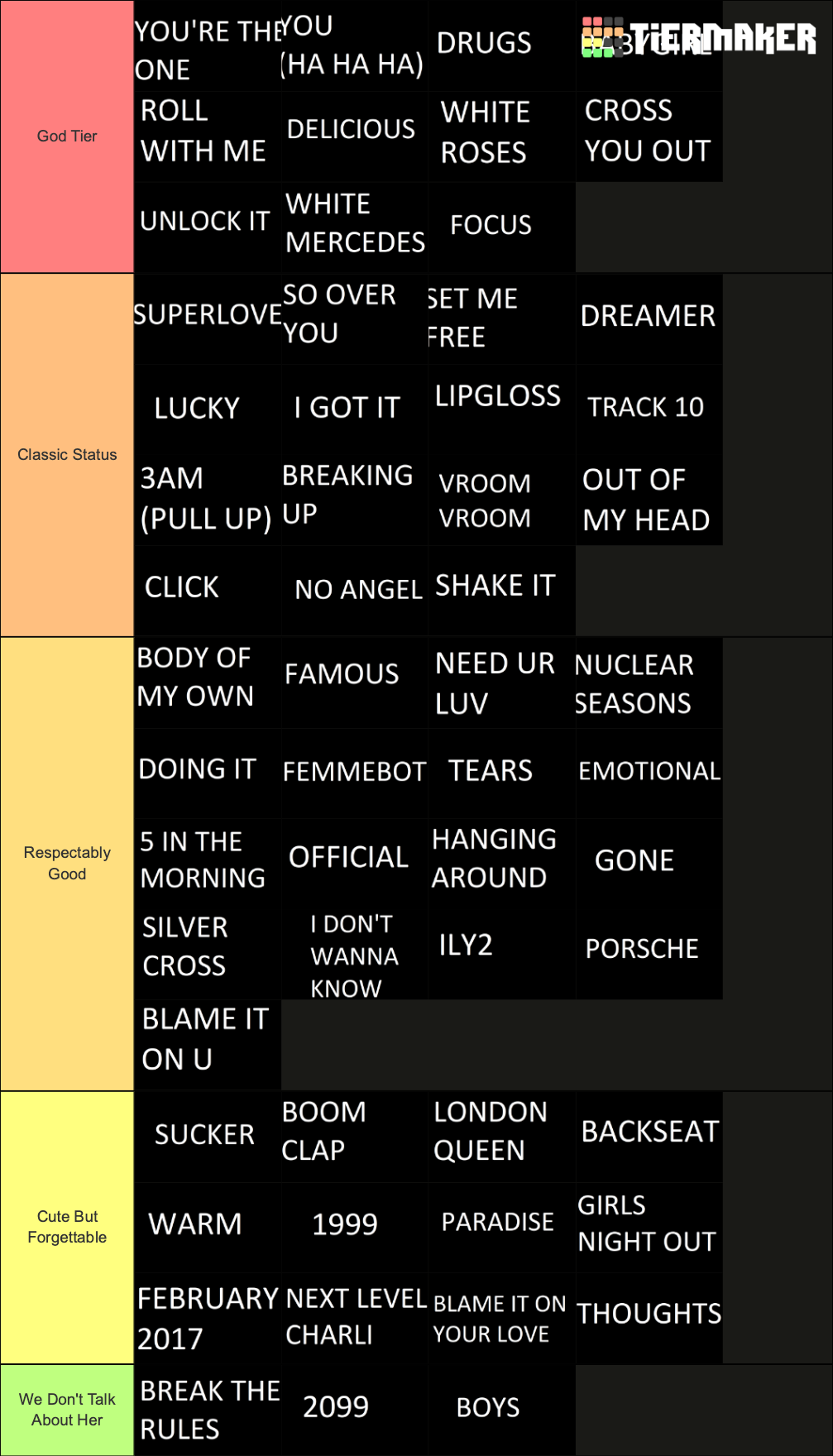 Charli XCX Songs (Full) Tier List Rankings) TierMaker