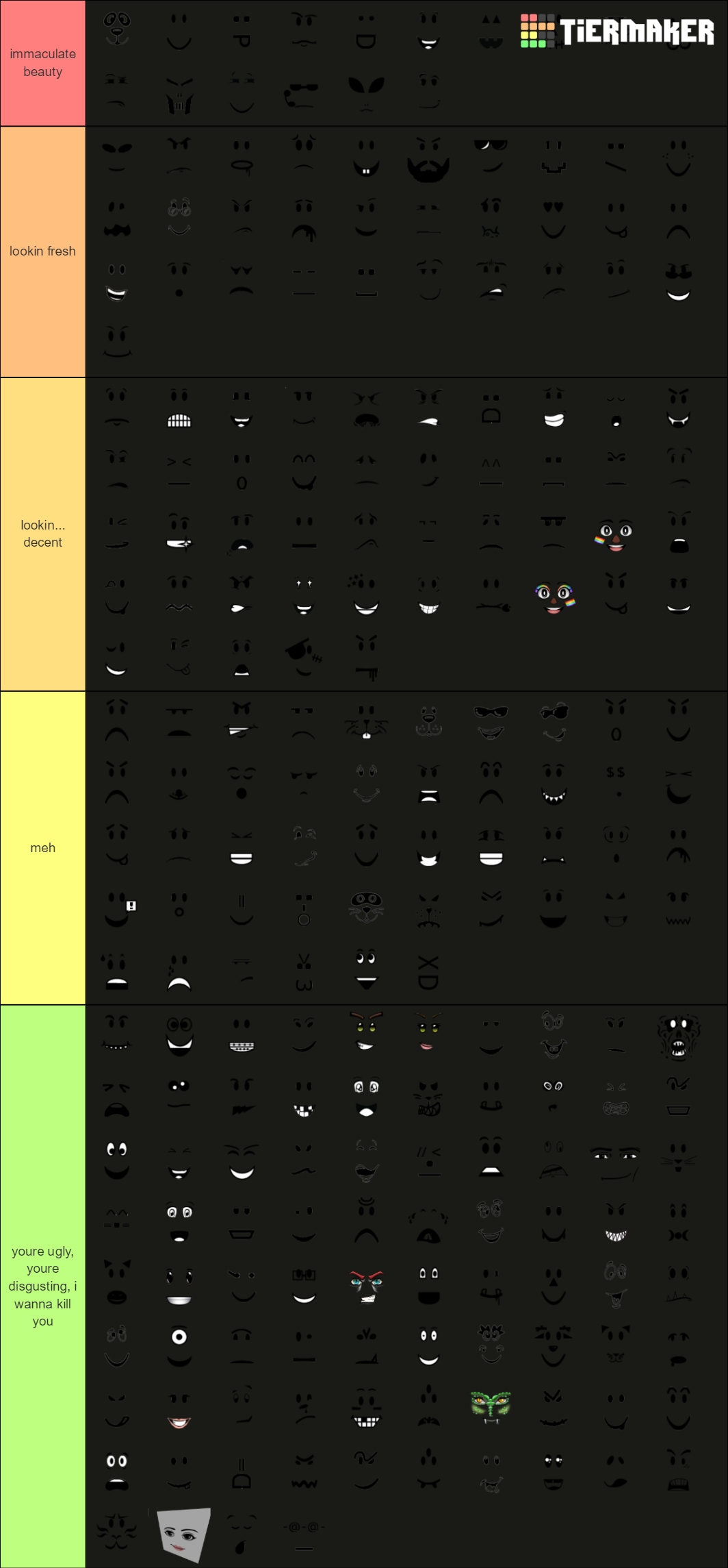 Classic Roblox Faces Tier List Community Rankings Tiermaker