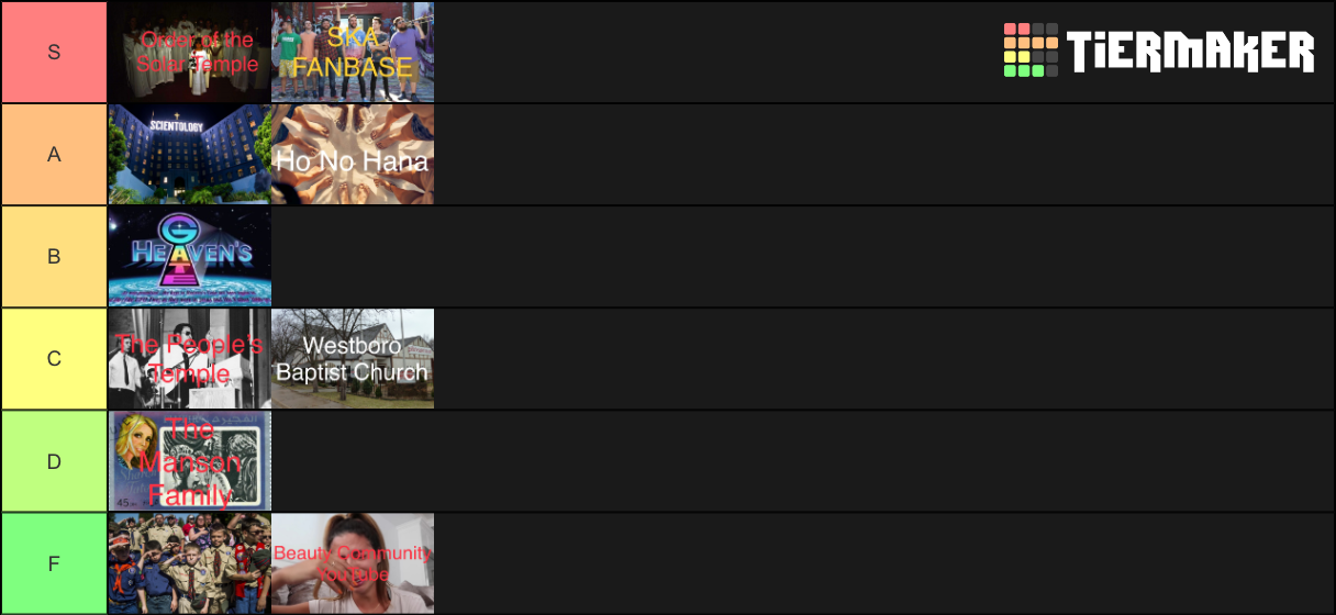 Cults Tier List Rankings) TierMaker
