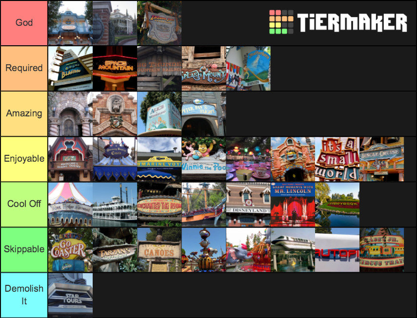 Disneyland Attractions Tier List Rankings) TierMaker