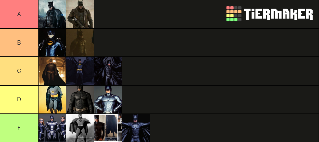 Create A Ranking The Live Action Batsuits Tier List T