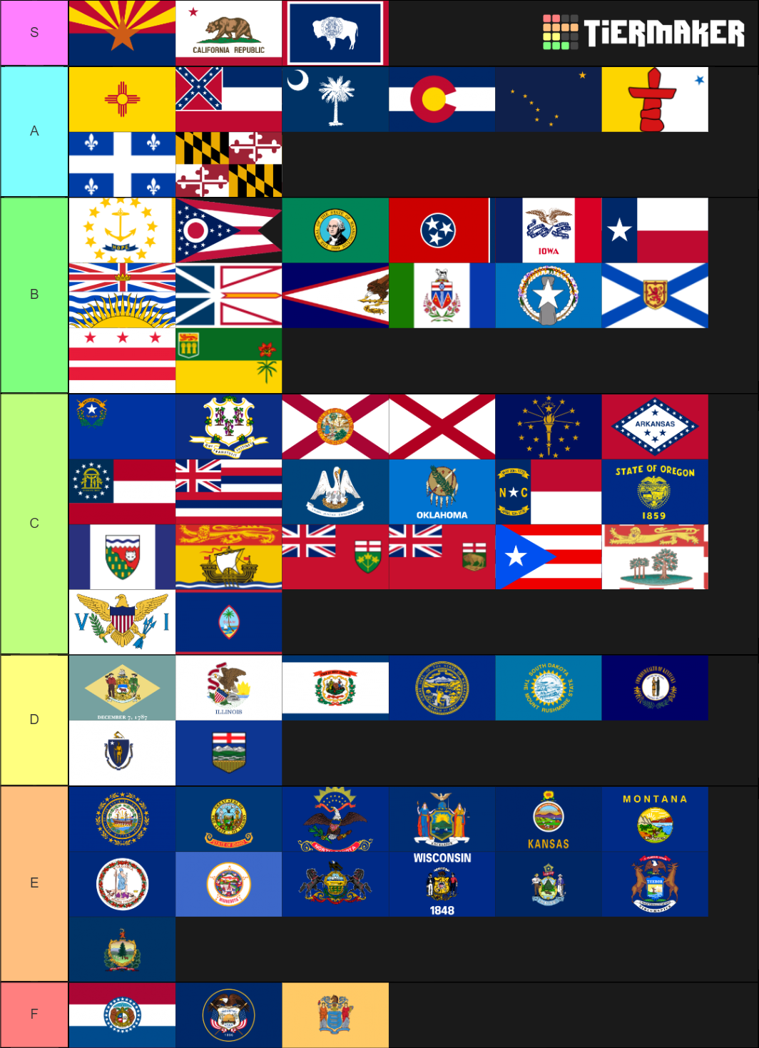 Flags Of US States, Territories, & Canadian Provinces Tier List ...