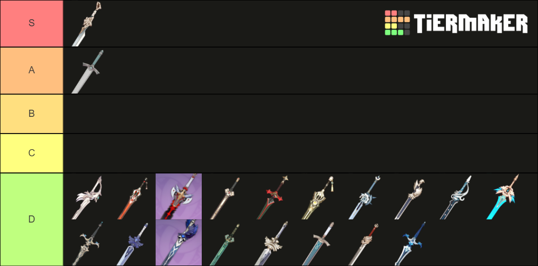 Genshin Impact Swords Tier List (Community Rankings) - TierMaker