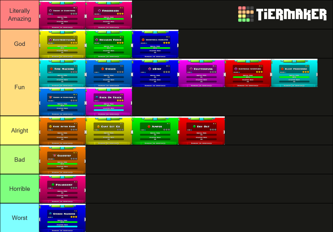 Geometry Dash RobTop levels Tier List Rankings) TierMaker