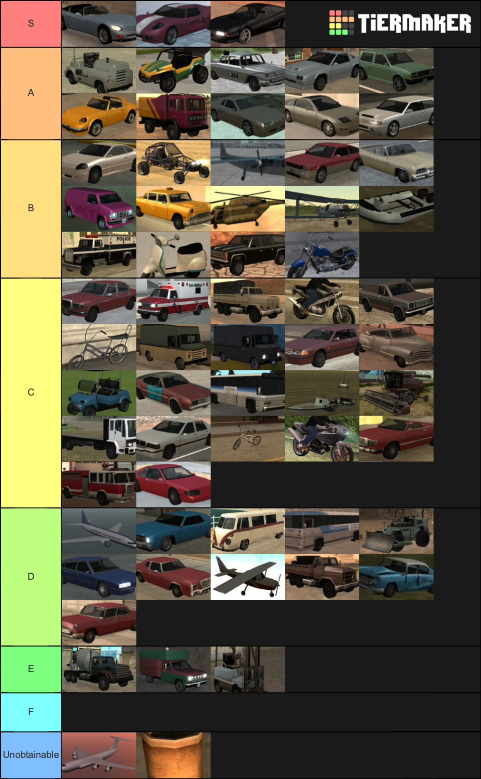 GTA San Andreas Vehicles Tier List (Community Rankings) - TierMaker