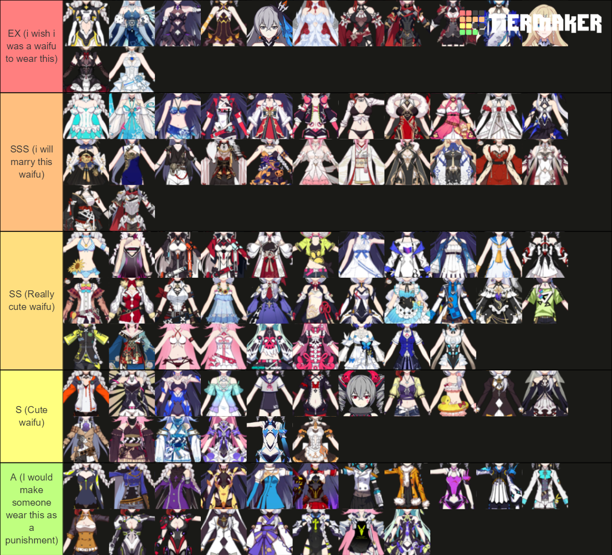 Hokai Impact 3rd skins/outfits Tier List (Community Rankings) - TierMaker