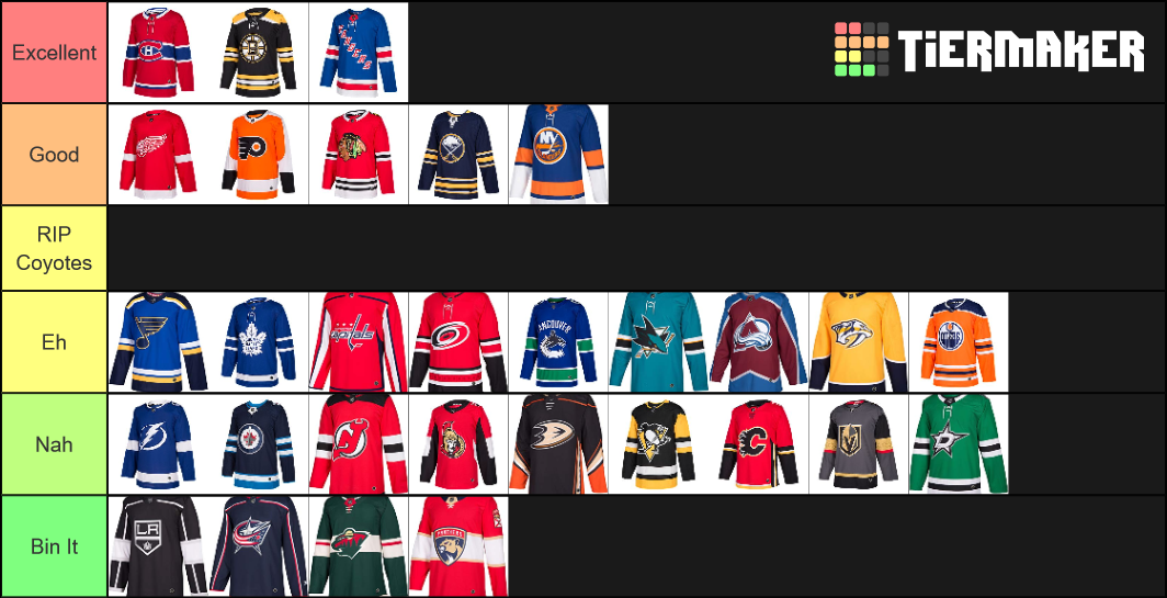 NHL Jersey Ranking Tier List Rankings) TierMaker