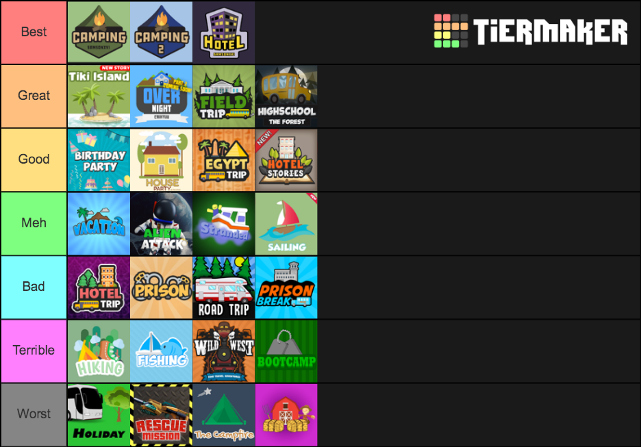 ROBLOX Camping Games Tier List Rankings) TierMaker